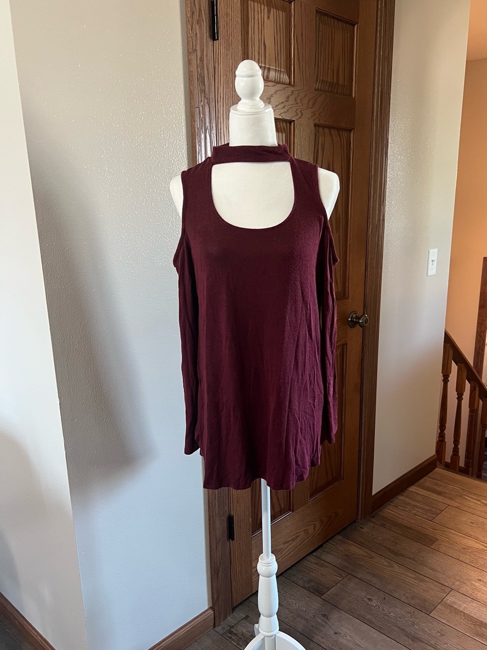Maurices Cold-Shoulder Scoop Neck Choker Detail Sweater